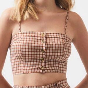 Lottie Moss Pacsun Brown & White Plaid Crop Top Women’s Size Small Picnic Skater